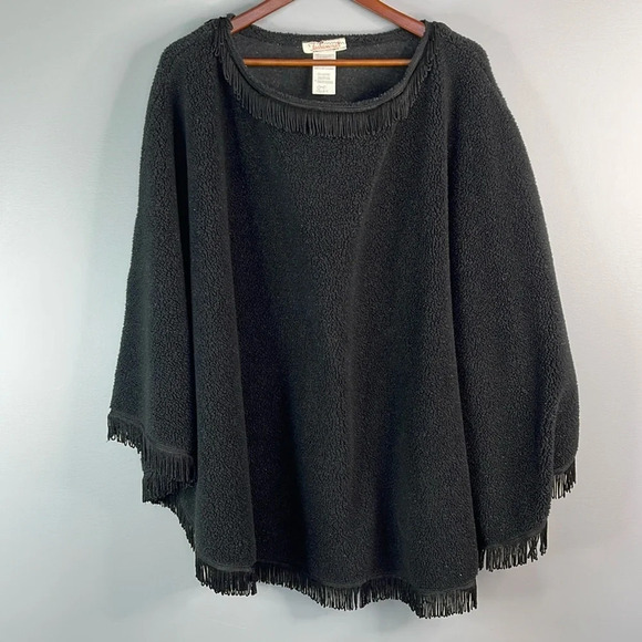 VINTAGE Fashioncraft Speckled Black Fleece Poncho Fringed Neck Hem One Size - Picture 8 of 8